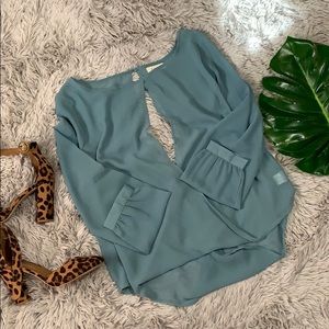 🌺Blvd keyhole teal vneck blouse size M *